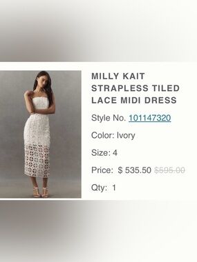 Anthropologie Milly Kait Strapless Tiled Lace Midi Dress